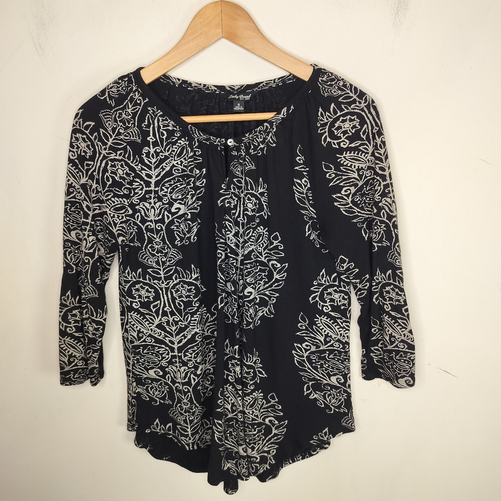 Lucky Brand Top Floral Boho Tee 3/4 Sleeve Stretch